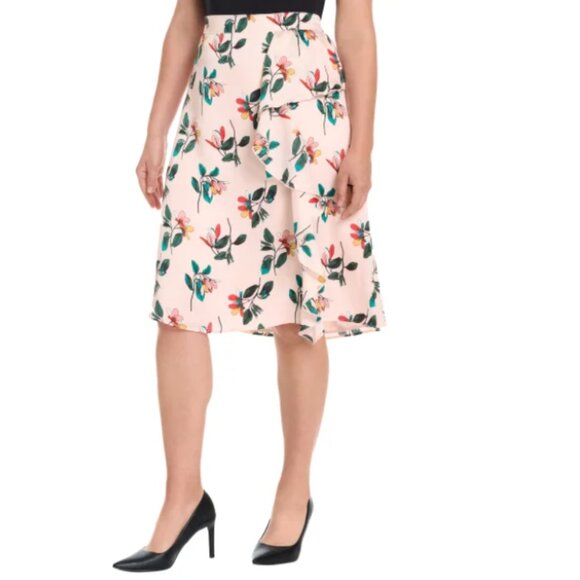 NEW Ted Baker Pull On Elastic Waist Knee Length Midi Floral Print Ruffle Skirt - Picture 1 of 6